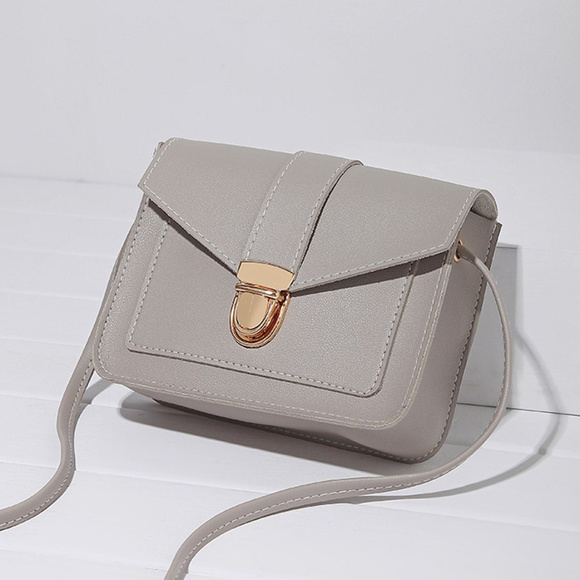 NEW Light Gray Vegan Leather Crossbody Handbag - Picture 1 of 5